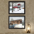 2 Piece Vignette Winter Covered Bridges Black Framed Wall Art For Living Room, Bedroom Wall Art Print For Home Decor By Billy Jacobs Multicolor Wood Paper
