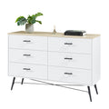 6 Drawer Dresser For Bedroom With Deep Drawers, Wood Dressers & Chest Of Drawers, Modern White Long Dressers For Closet Living Room, 47.2