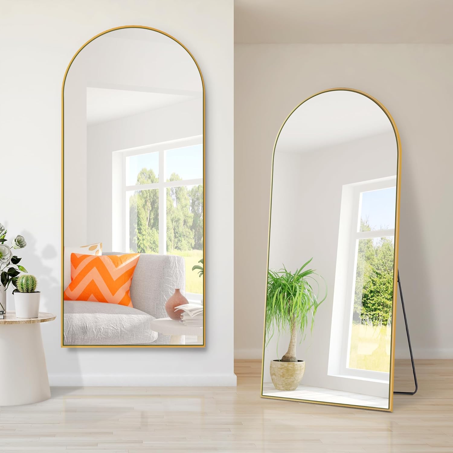 Dolonm 71X24 Inch Arch Full Length Mirror, Modern Design Standing Floor Mirror, Full Body Mirror For Living Room, Bedroom, Bathroom, Cloakroom, Hallway, Gold Wooden Frame Golden Mirror