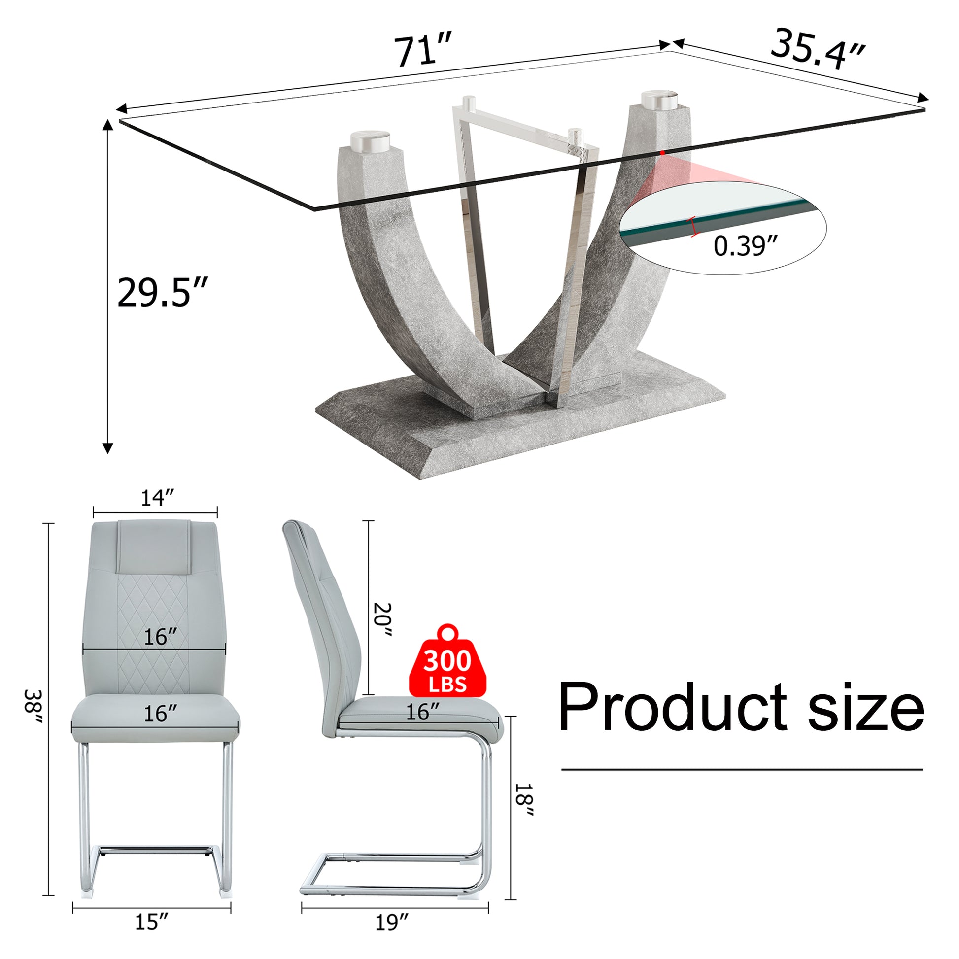 Table And Chair Set, Large Modern Rectangular Glass Table, Can Accommodate 6 8 People, Equipped With A 0.39 Inch Tempered Glass Tabletop And Large Mdf Table Legs, Comfortable And Soft Chairs. Transparent Mdf Glass