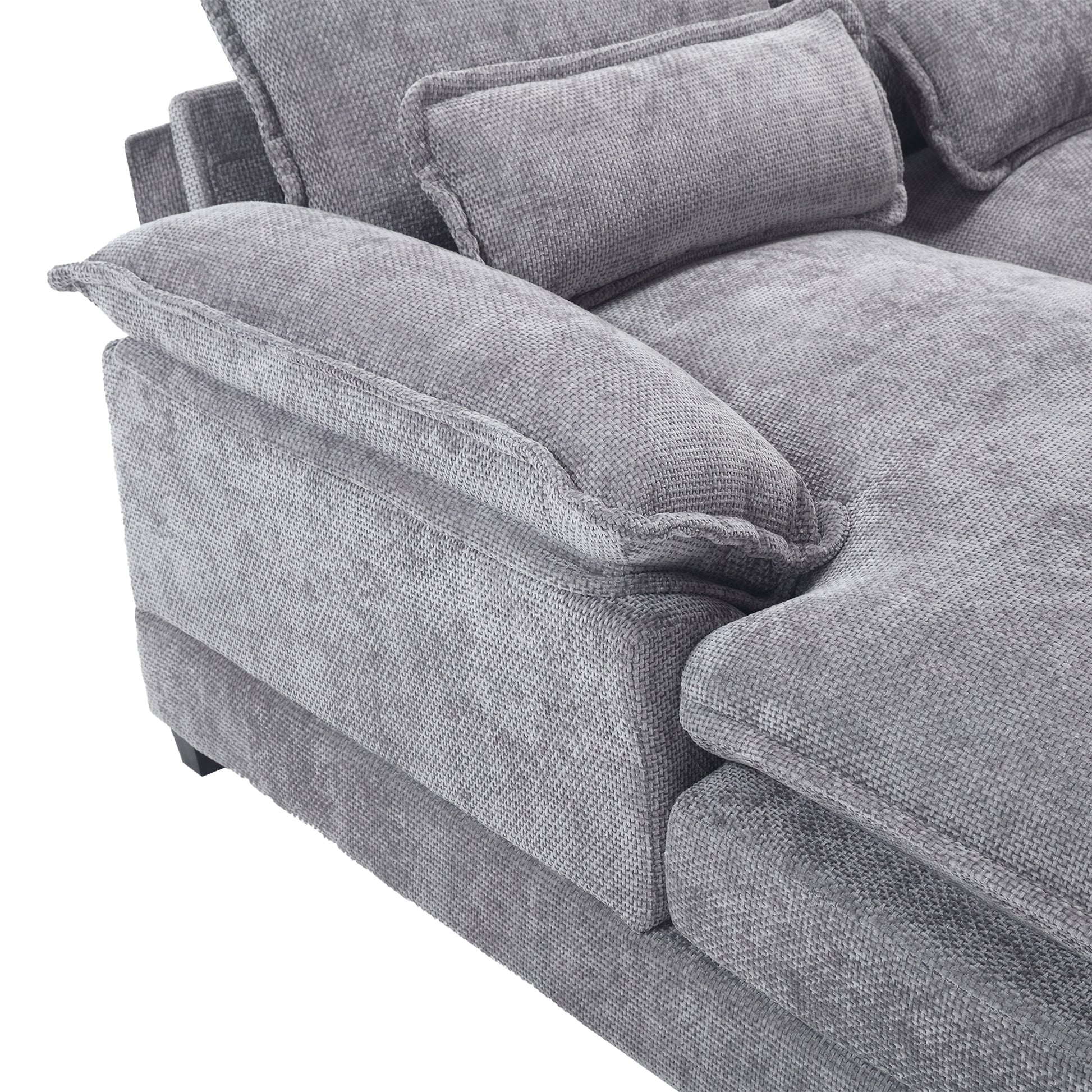 United We Win Modern Large Chenille Fabric U Shape Sectional Sofa Light Gray Chenille 4 Seat