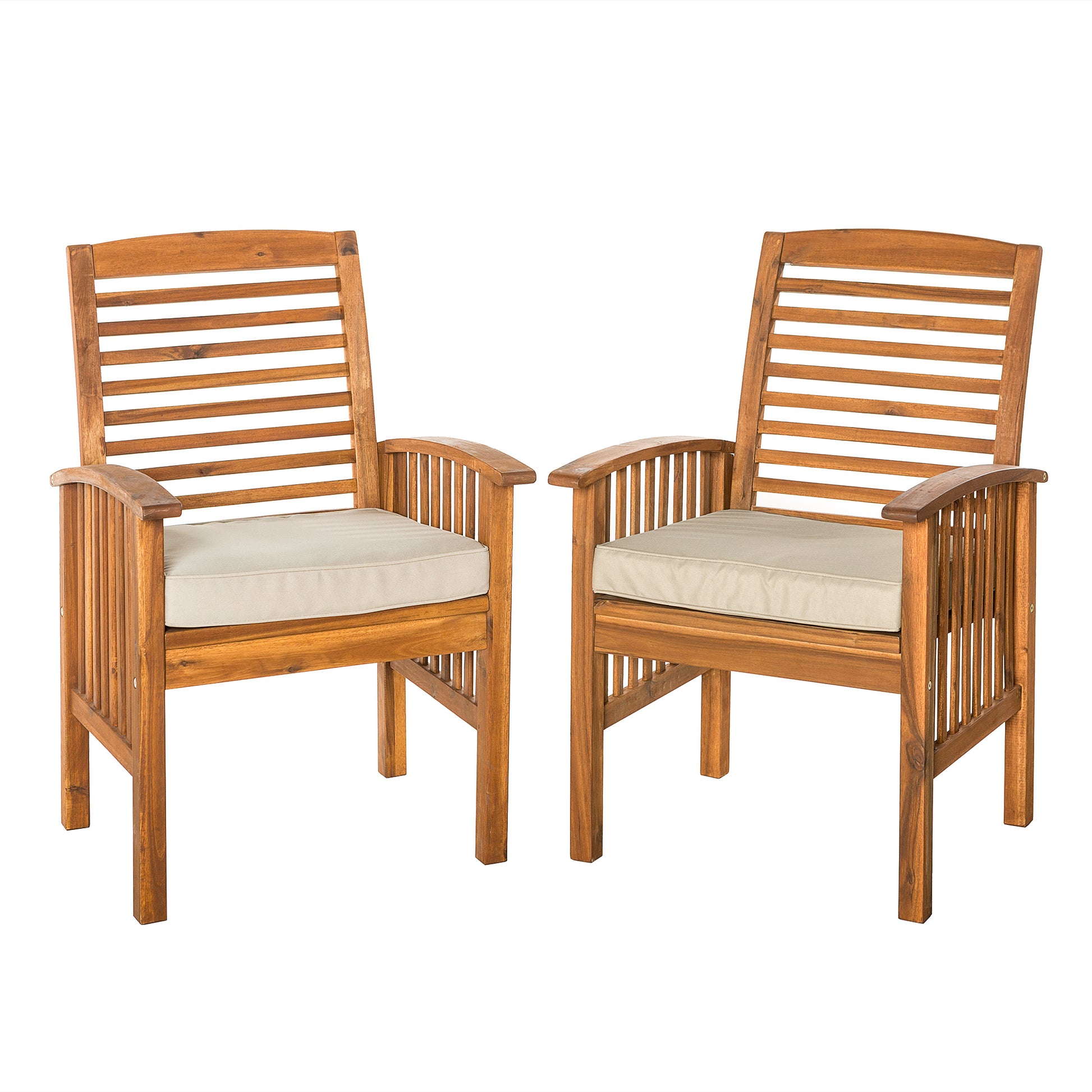 Modern 2 Piece Slat Back Patio Chairs With Cushions Brown Brown Polyester Acacia Wood