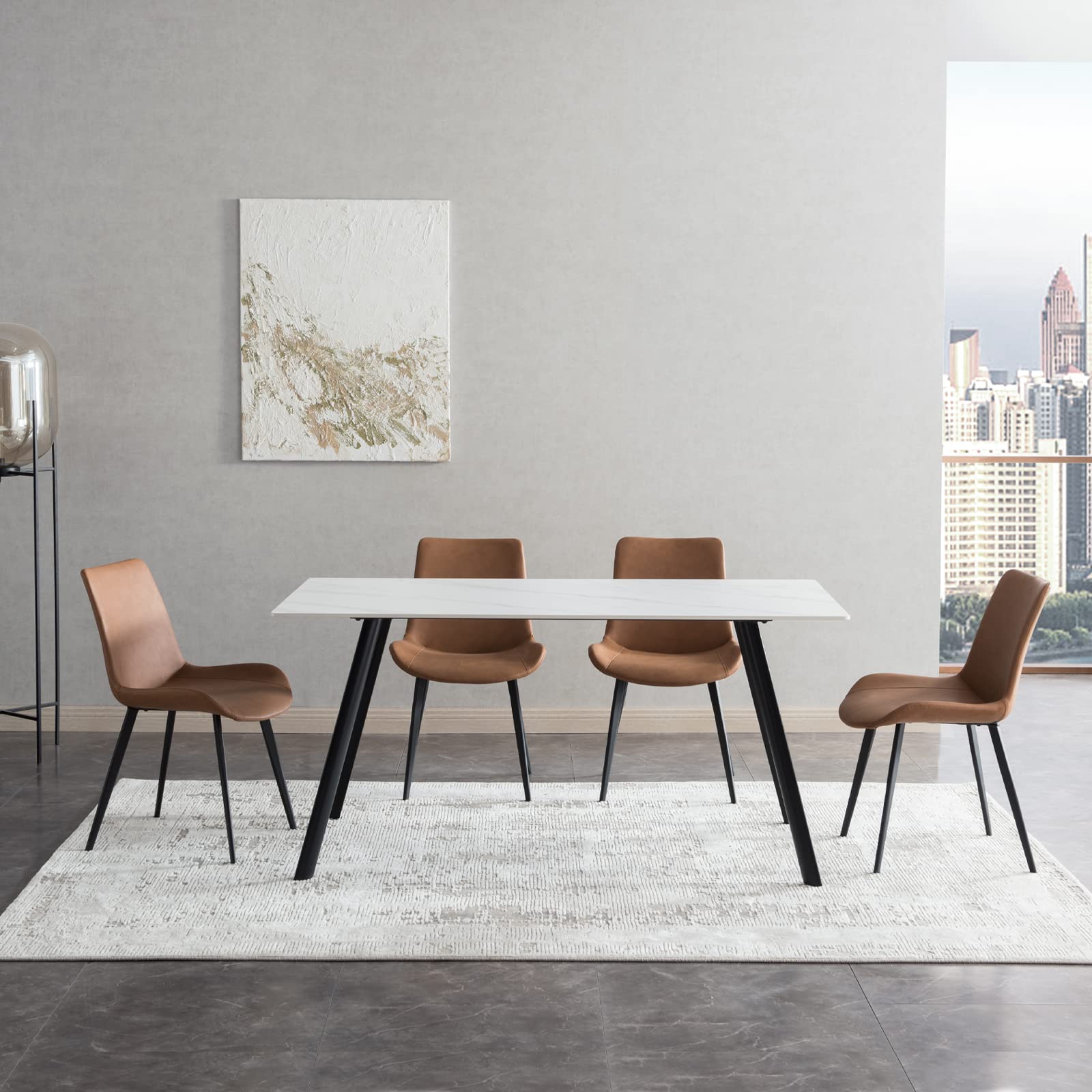 Dining Table With Sintered Stone Table Top And Metal Legs, Modern Kitchen Table For Living Room, Dining Room,Home And Office, White Table Matte White Seats 4 Dining Room Kitchen & Dining Tables Rectangular Carbon Steel Sintered Stone