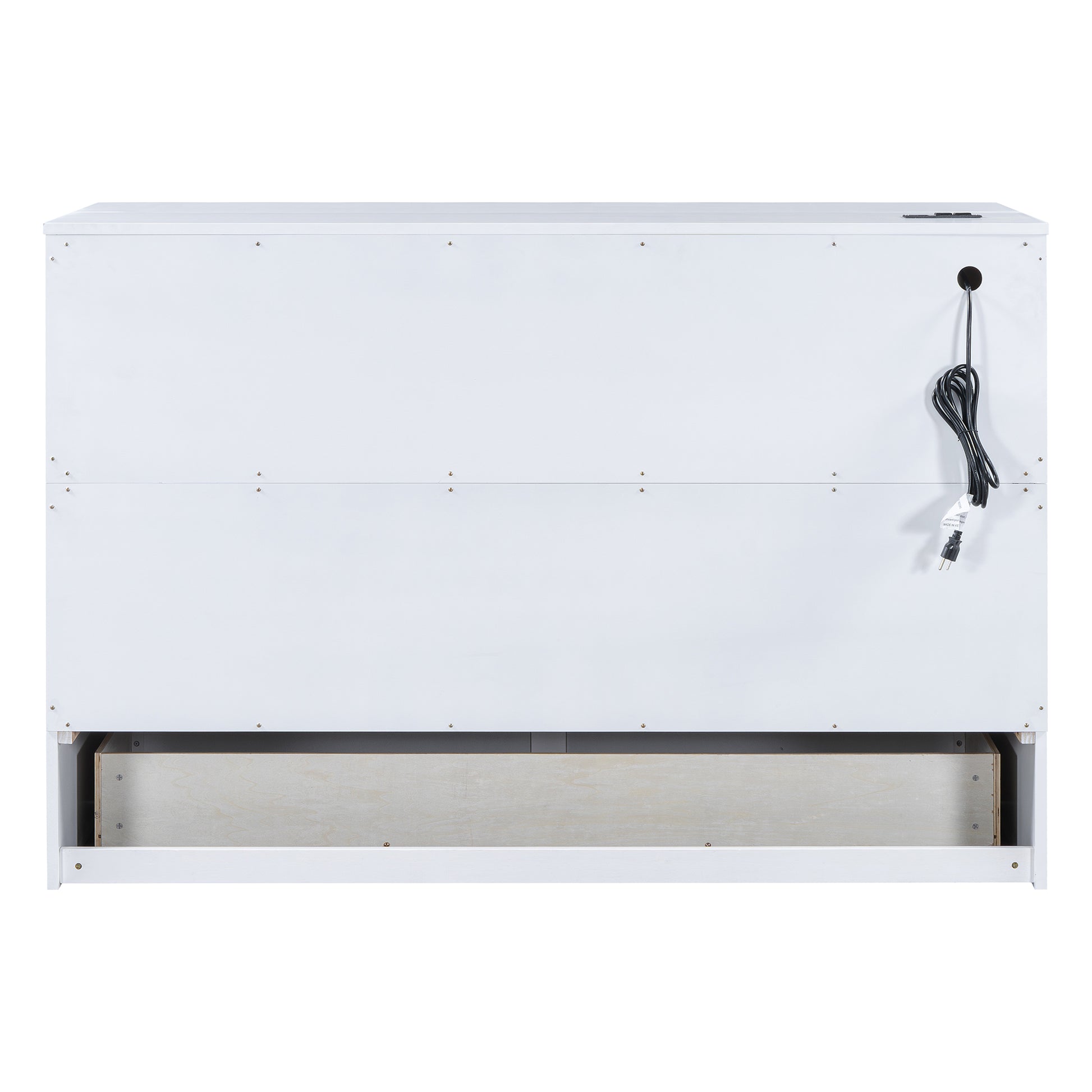 Queen Murphy Bed With Large Drawers,White Queen White Plywood