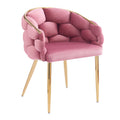 Set Of 2 Luxury Handmade Accent Chair With Gold Legs, Modern Velvet Armchair For Living Room And Bedroom Pink Foam Velvet