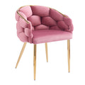 Luxury Handmade Accent Chair With Gold Legs, Modern Velvet Armchair For Living Room And Bedroom Pink Foam Velvet