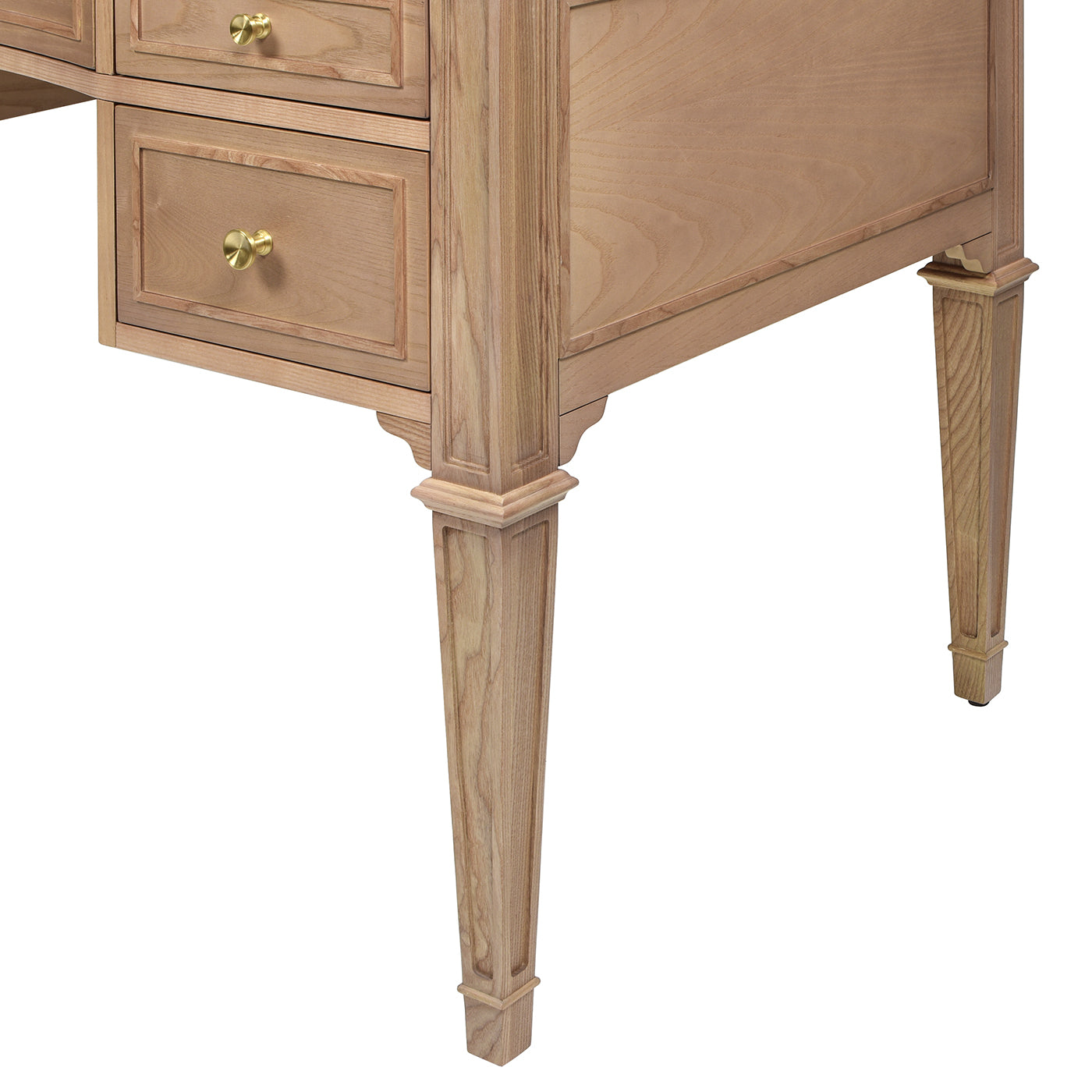 Dauphin Gold Accent 5 Drawer Wood Executive Desk, Natural Brown Wood Brown Solid Wood Mdf Solid Wood Mdf