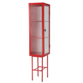 Retro Style Freestanding Metal Tall Display Cupboard With Glass Door And Three Detachable Shelves For Office, Living Room, Kitchen Console Sideboard,Bedside Entryway Red Old Sku:W68751719 Red Steel