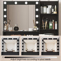 Vanity Desk With Mirror & Light, Large Drawer Three Level Storage Dresser, 3 Lighting Modes Adjustable Brightness, Bedroom Dressing Table Black Black Particle Board