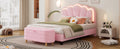 2 Pieces Bedroom Sets Full Size Flower Shaped Upholstered Led Platform Bed With Storage Ottoman Sherpa Fabric, Pink Full Pink 2 Piece Set Wood