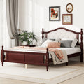 Queen Pine Wooden Bed With Upholstered Headboard And Panel Footboard, With Two Bed Rail Support Feet And Central Platform Support Feet ,Classic Cherry Queen Cherry Pine