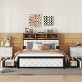 Metal Full Size Platform Bed With 4 Drawers, Upholstered Headboard And Footboard, Sockets And Usb Ports, White Full White Black Fabric Metal