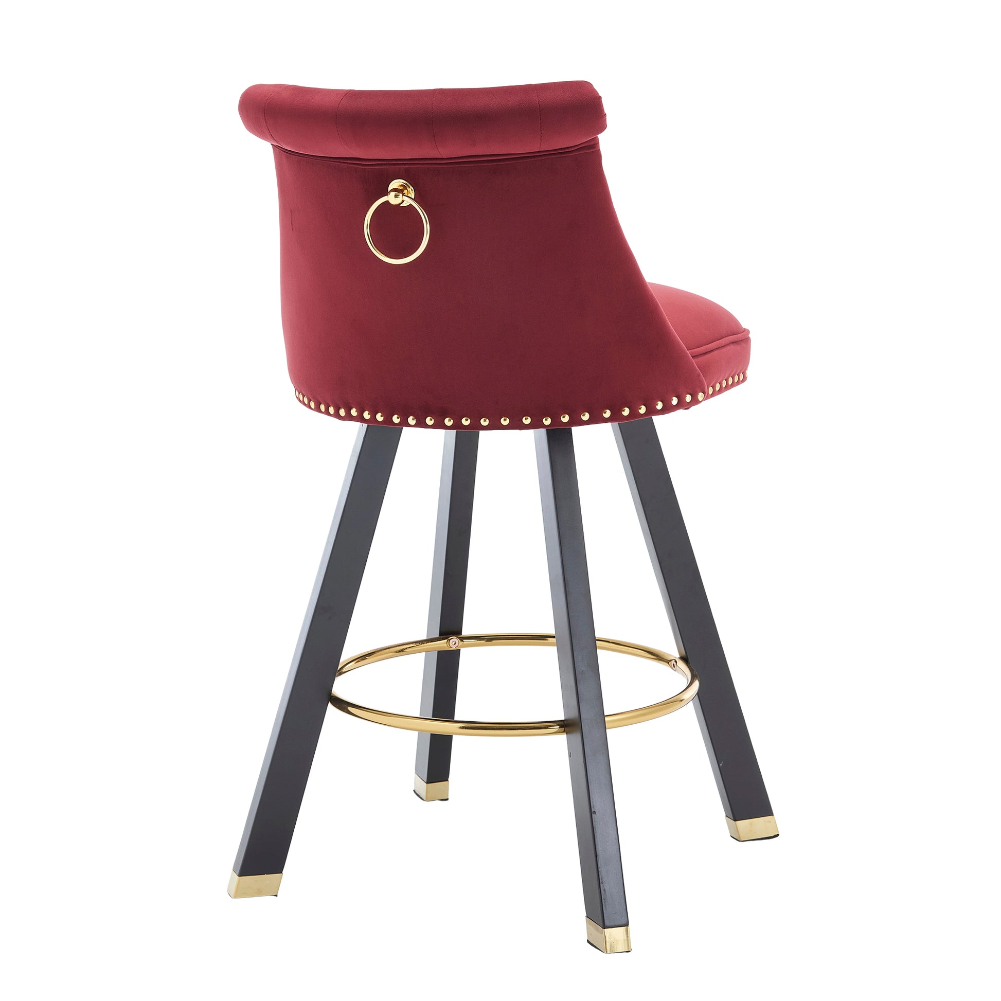 Coolmore Set Of 2,Back Pull Point Design, Velvet Material, 360 Degree Rotation, Back Pull Loop Detachable Design, Rivet Decoration, Square Foot Wooden Bar Chair Red Velvet