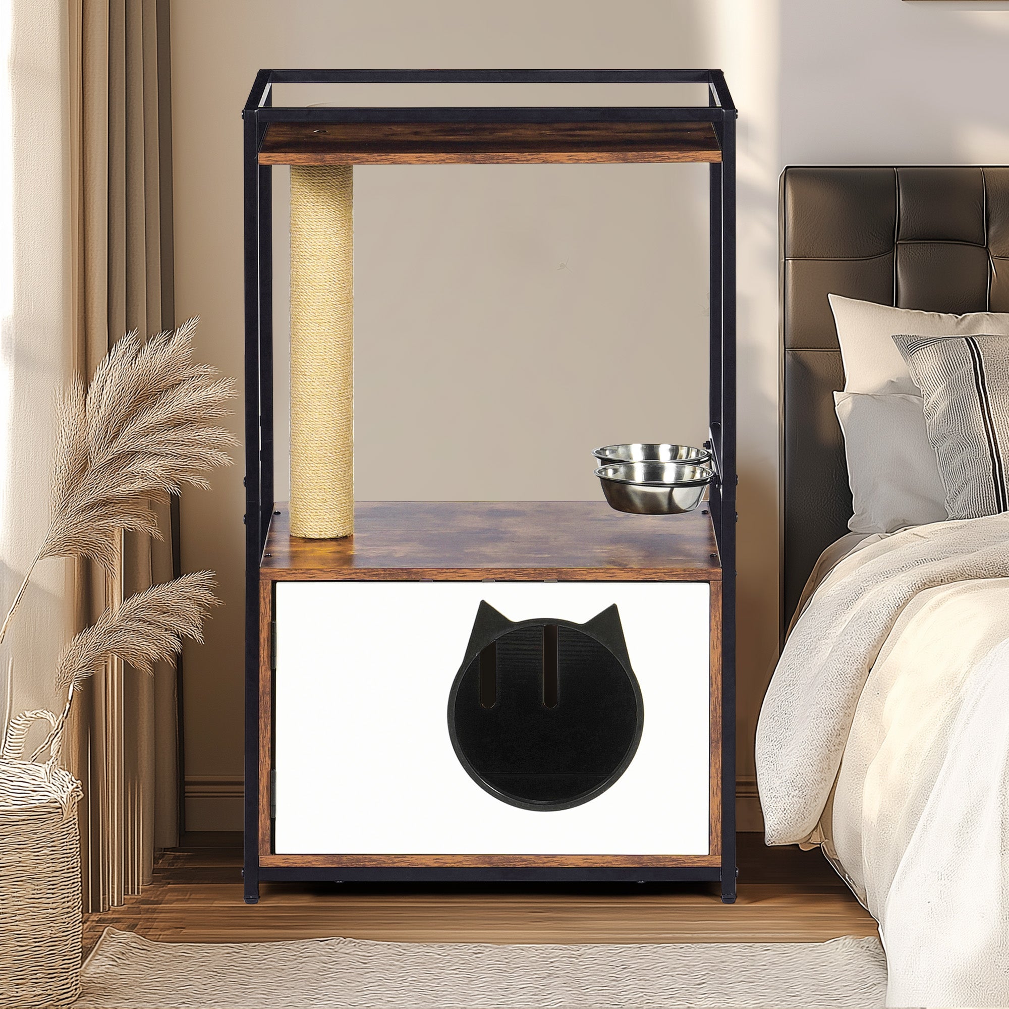 Need Pet Furniture Cat Tree with Feeding Station Cat Condo with Scratching Posts Small Cat Tree for Indoor Cats with Food Station Furniture Style Cat House Indoor