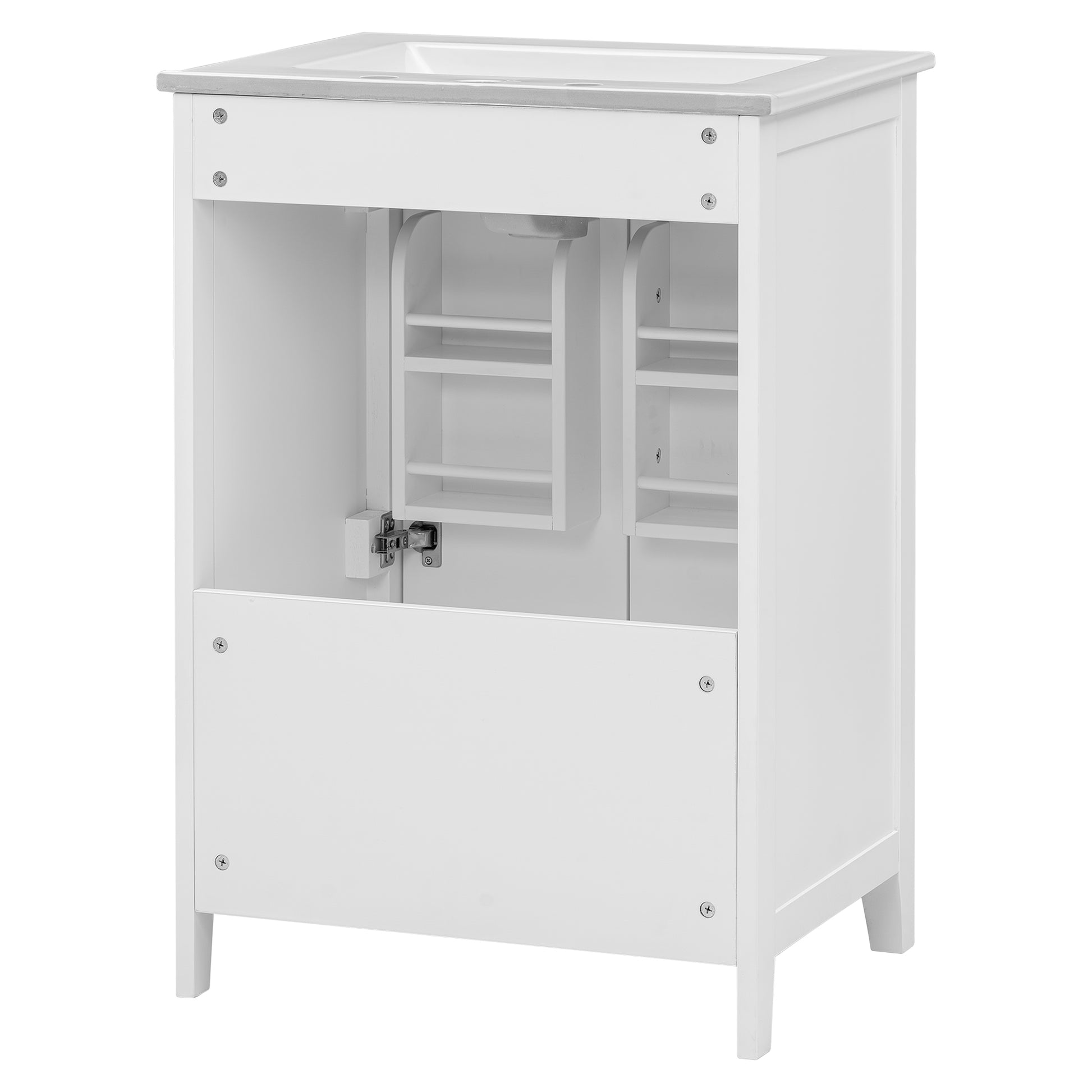 24" Bathroom Vanity With Sink, Bathroom Vanity Cabinet With One Drawer And Doors, Solid Wood And Mdf, White White Solid Wood Mdf