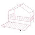Twin Size Metal House Bed With Twin Size Trundle, Pink Twin Pink Metal