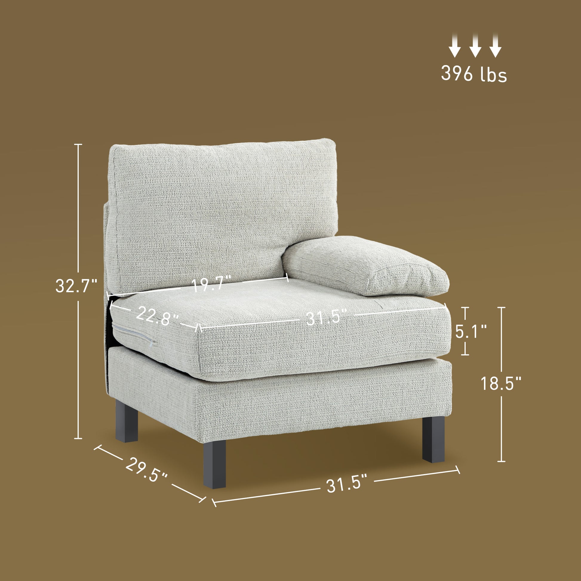 Homcom Module For Modular Sectional Sofa, Right Facing Armchair With Wood Legs And Pocket Spring For Living Room, Bedroom, Cream White Cream White Polyester 1 Seat