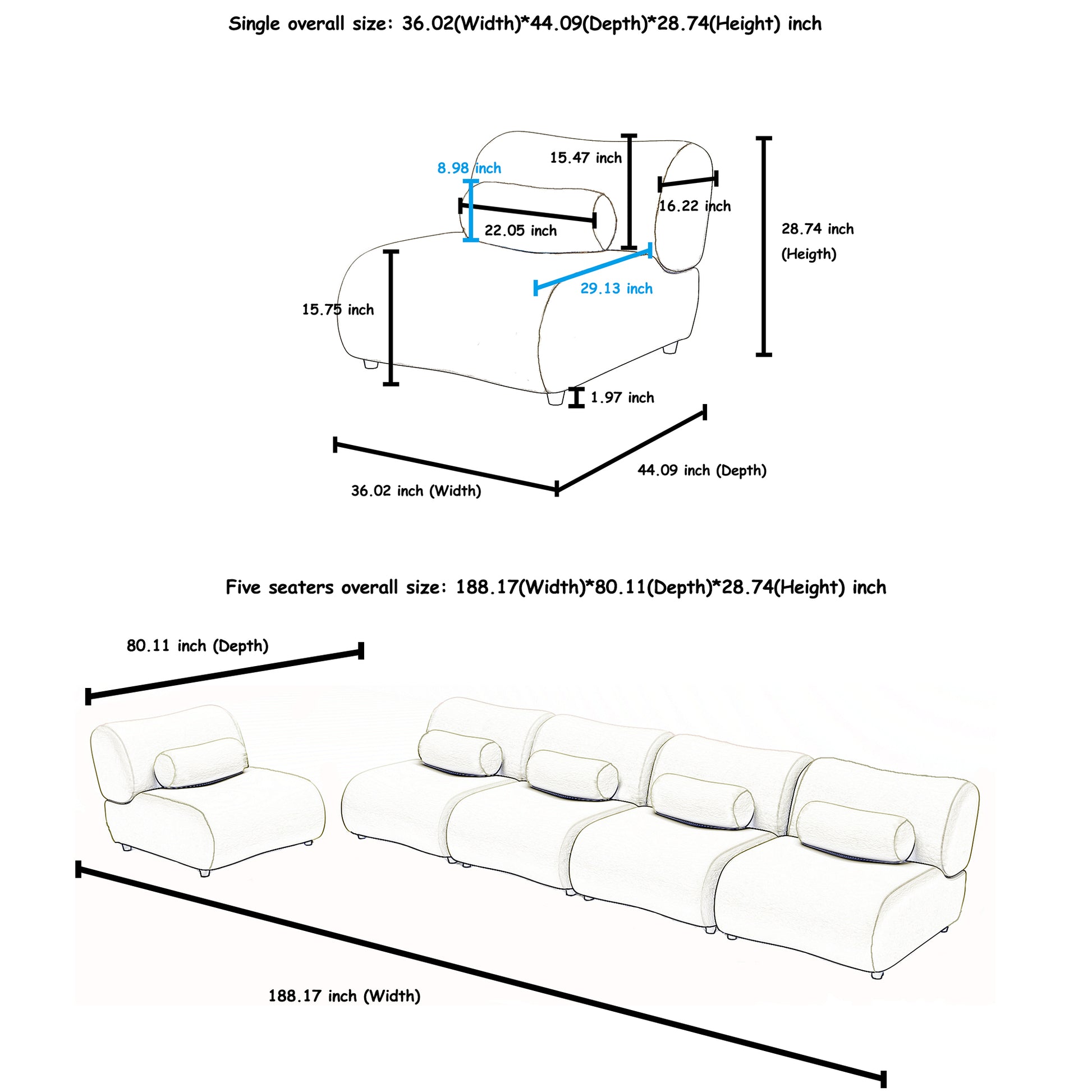 Black Modular L Shaped Sofa With Moveable Headrests Modern Chenille Fabric Sectional Couch With Hidden Legs & Cylindrical Pillows Perfect For Living Rooms, Large Seating, And Customizable Layouts