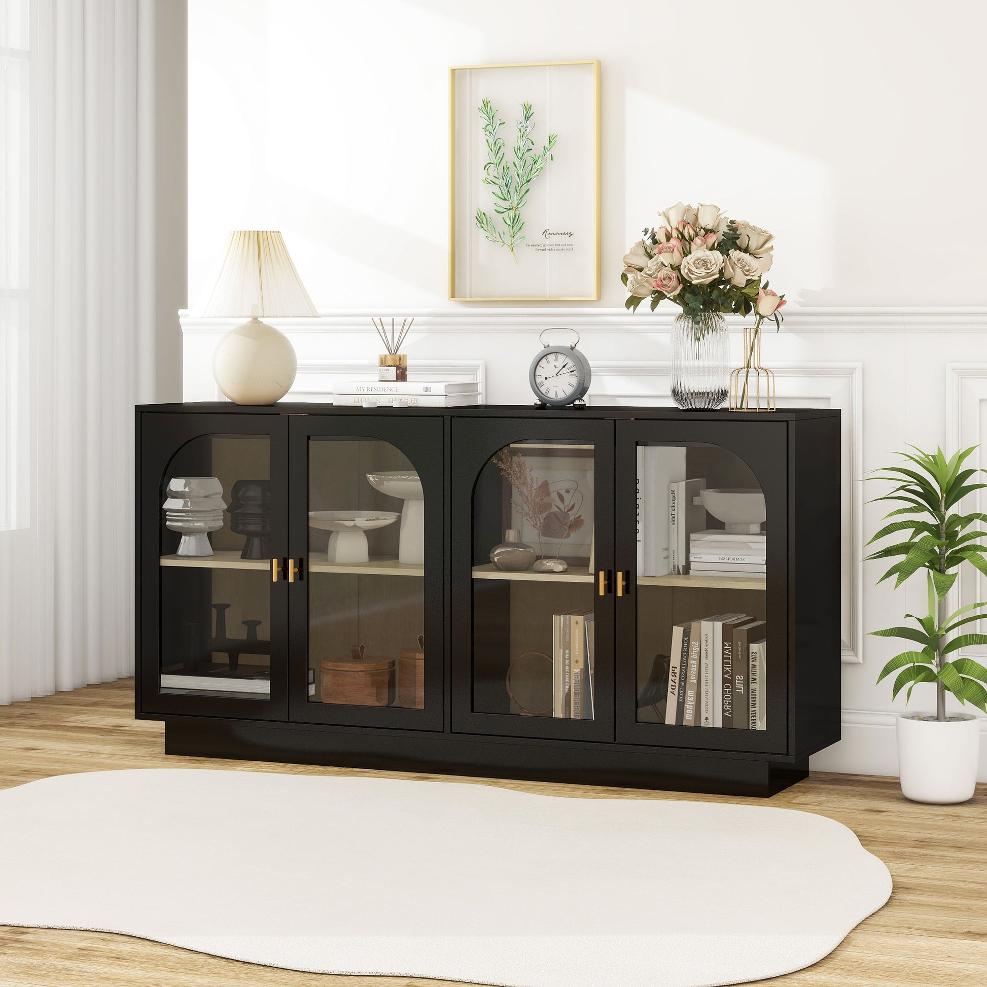 Storage Cabinet With Acrylic Door For Living Room, Dining Room, Study Black Particle Board