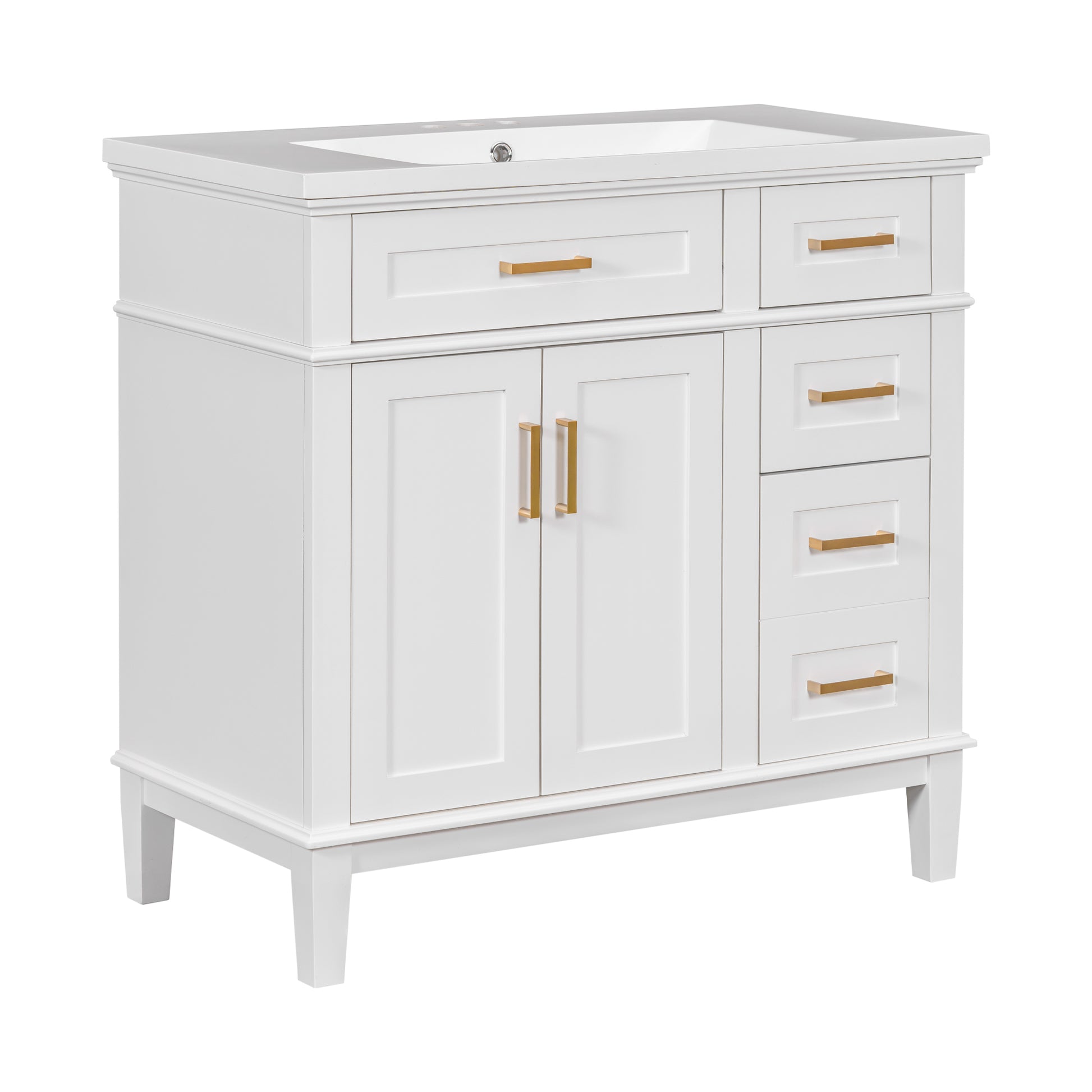 36 Inch Bathroom Vanity With Resin Sink, Modern Bathroom Cabinet In White,Featuring Two Soft Close Doors And Four Drawers White Bathroom Solid Wood Mdf Resin