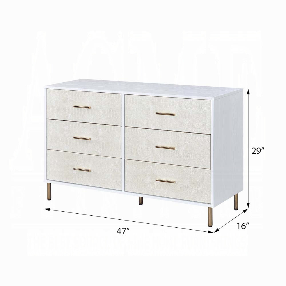 White And Champagne 6 Drawer Dresser White Gold Bedroom Wood Metal