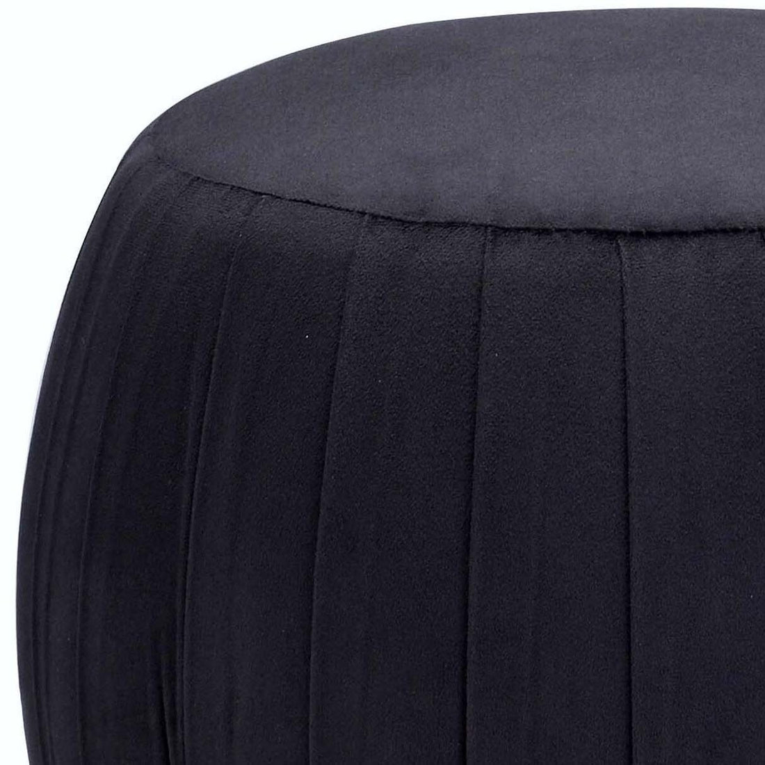 Black And Gold Round Tufted Ottoman Black Gold Velvet Wood Primary Living Space Backless Solid Black Luxury Round Armless Fabric Metal