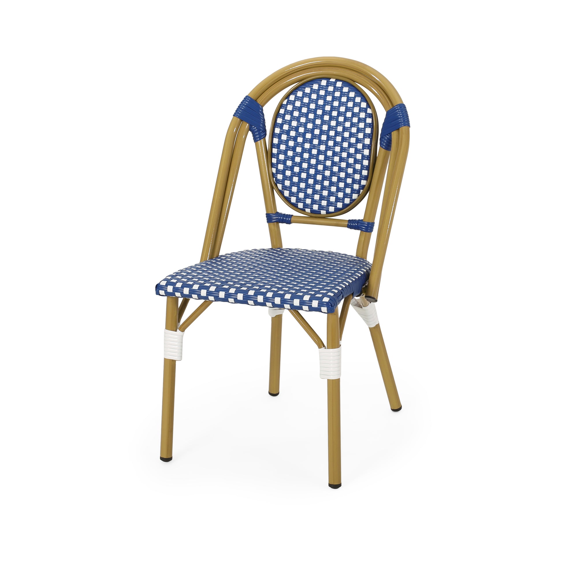 French Bistro Chair White Blue Rattan