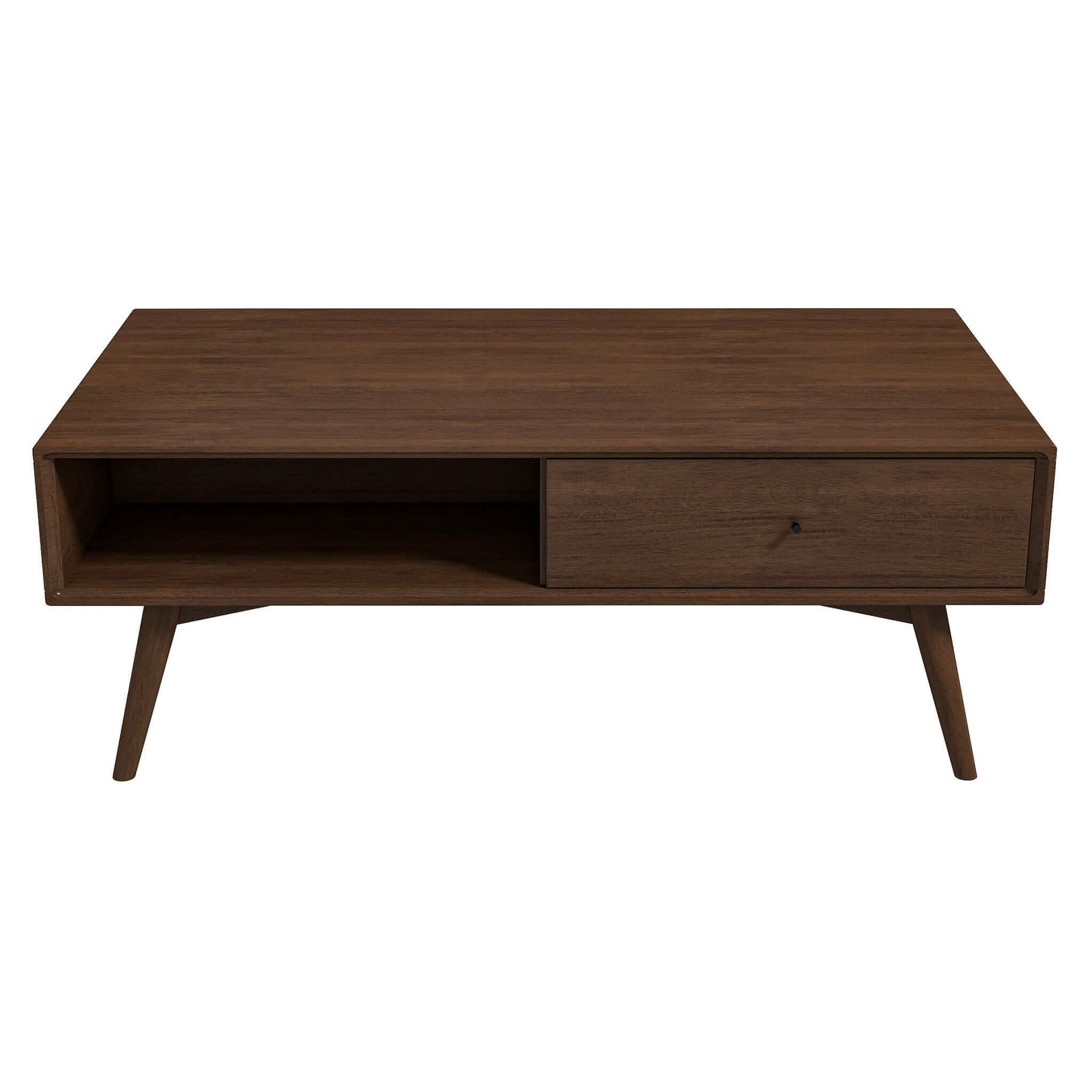 Caroline Walnut Coffee Table Dark Brown Brown Primary Living Space Mid Century Modern Walnut Rectangular Solid Wood