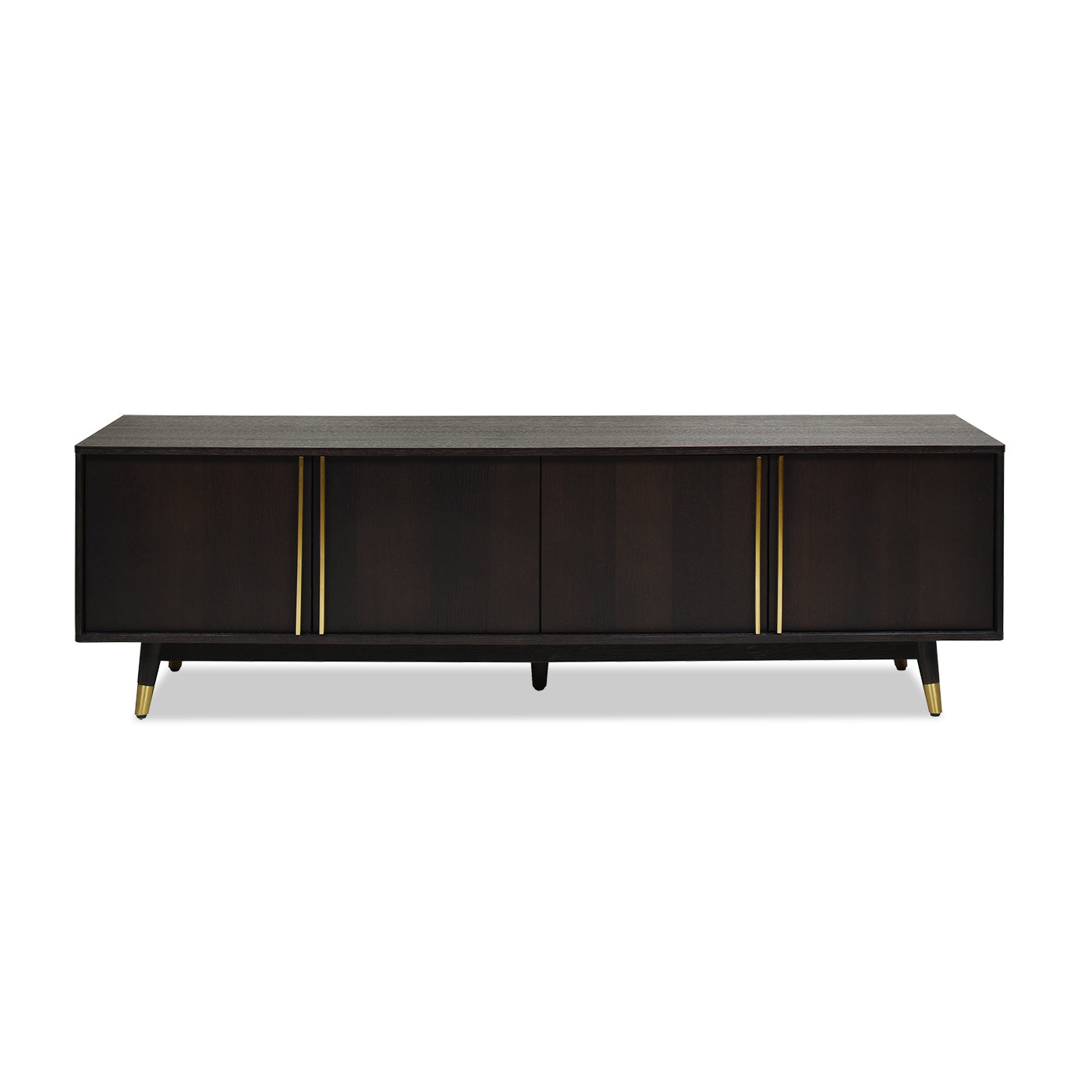 Hausen 71" Mid Century Modern Storage Media Console, Brown Oak Wood & Veneer Brown Oak 70 79 Inches Solid Wood Mdf Solid Wood Mdf