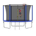 10Ft Trampoline For Kids, Basketball Hoop And Ladder, Outdoor Kids Trampoline With Safety Enclosure,Fast Assembly For Backyard Fun,Astm Approved Blue Metal