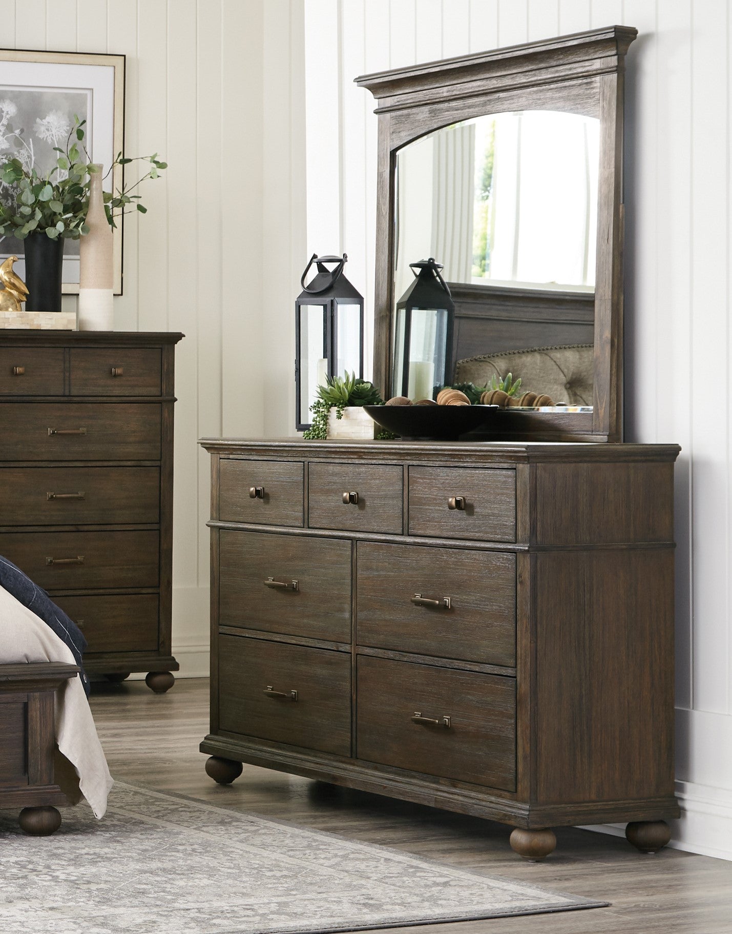 Classic Rustic Brown Finish Dresser Of 7 Drawers Wooden Bedroom Furniture 1Pc Rustic Style Rustic Brown Bedroom Wood