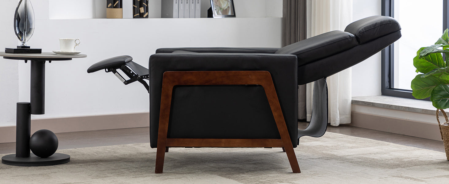 Wood Framed Pu Leather Recliner Chair Adjustable Home Theater Seating With Thick Seat Cushion And Backrest Modern Living Room Recliners, Black Old Sku:Pp289527Aab Black Pu Pu