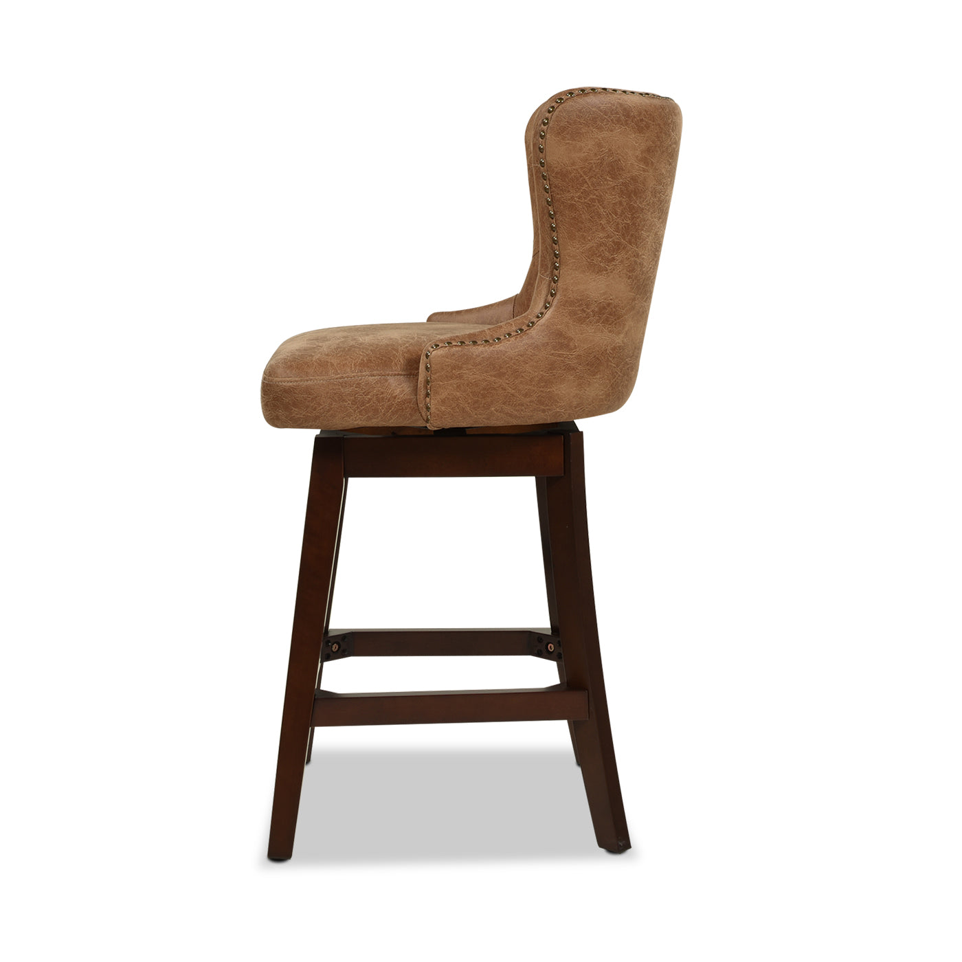 Holmes Tufted High Back 360 Swivel Counter Height Barstool, Tan Brown Faux Leather Tan Brown Foam Faux Leather