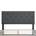 Queen Size Upholstered Platform Bed Frame With Modern Button Tufted Linen Fabric Headboard, No Box Spring Needed, Wood Slat Support, Easy Assembly, Dark Grey Queen Dark Gray Linen