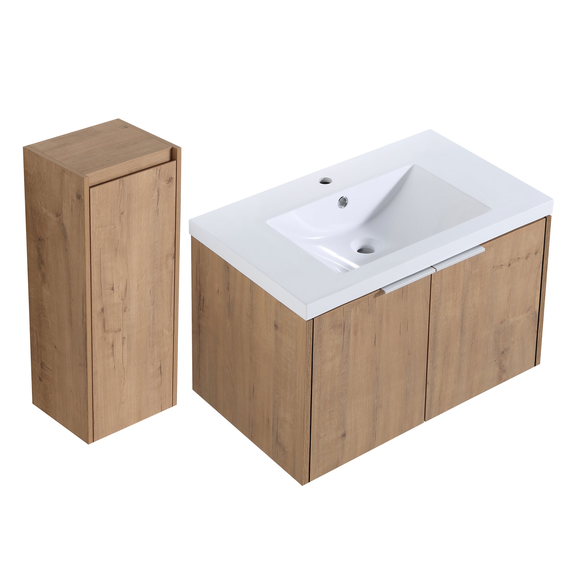 30" Wall Mounted Bathroom Vanity With Sink And Side Cabinet, Soft Close Doors,00112Imo 00630Imo Combination Cabinet Kd Packing Imitative Oak Bathroom Modern Plywood Plywood