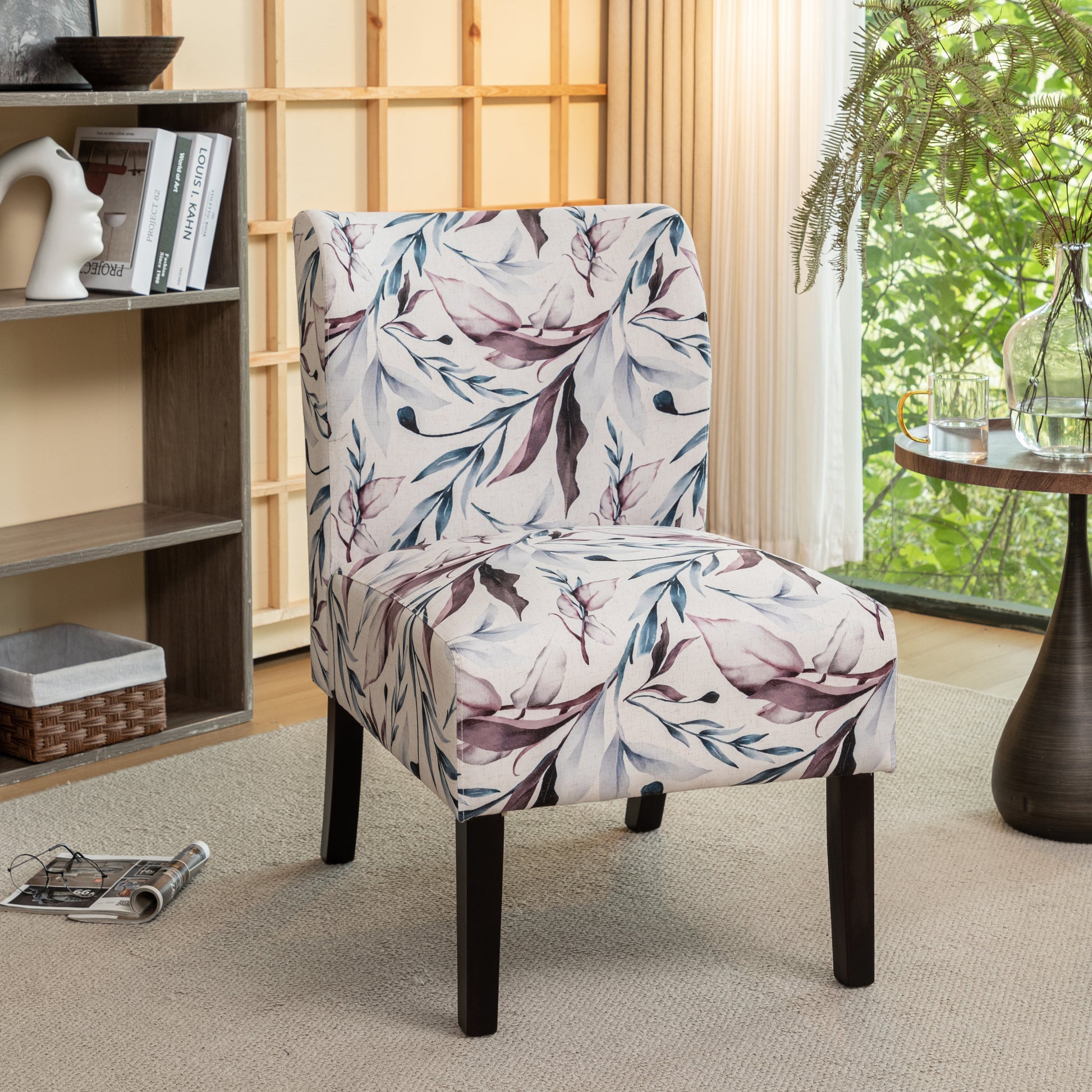 Capa Print Fabric Armless Contemporary Accent Chair, Purple Floral Mul