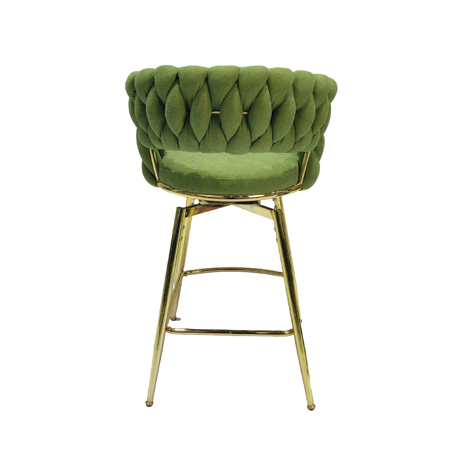 Bar Chair Linen Woven Bar Stool Set Of 2,Golden Legs Barstools No Adjustable Kitchen Island Chairs,360 Swivel Bar Stools Upholstered Bar Chair Counter Stool Arm Chairs With Back Footrest, Green Green Foam Linen