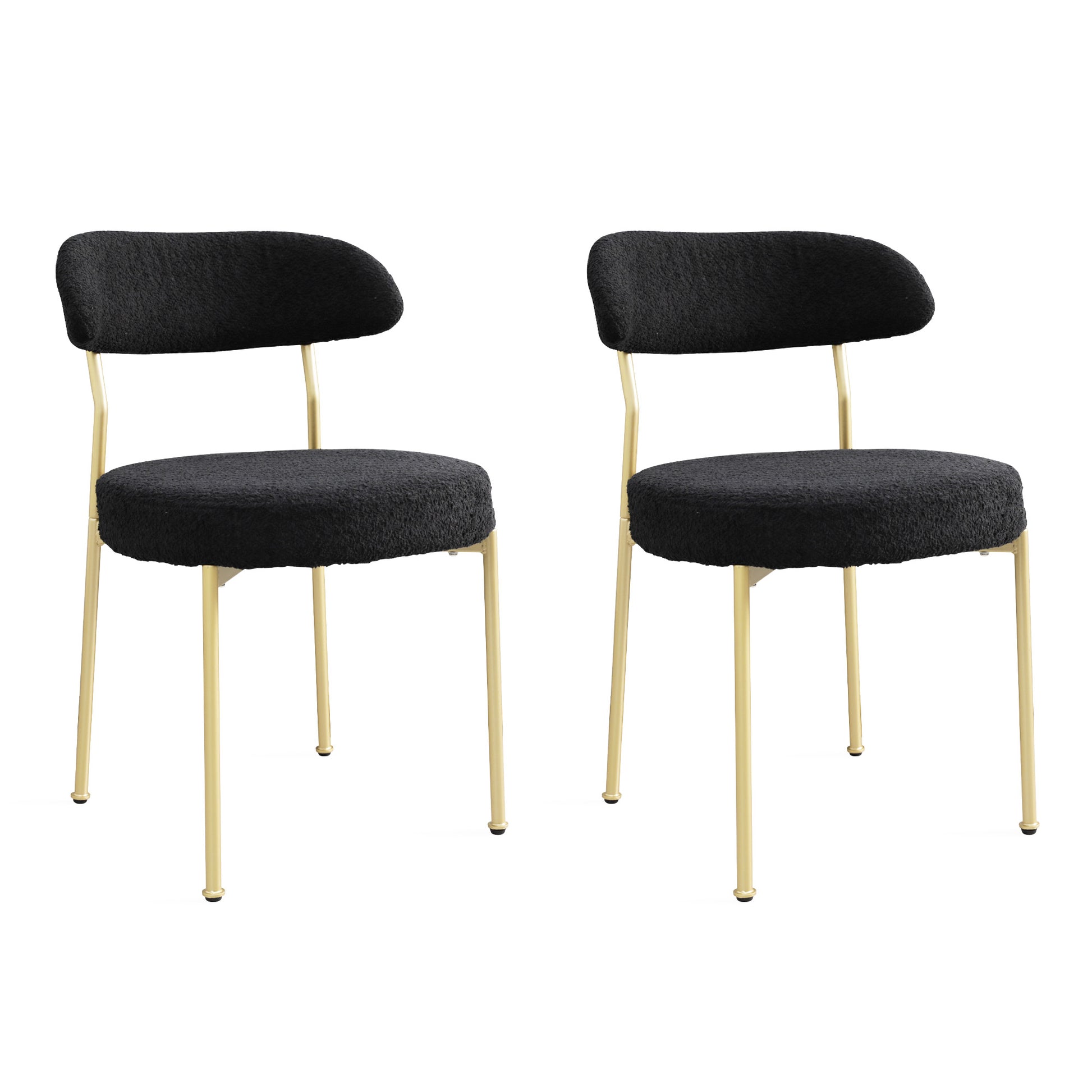 Boucle Upholstered Dining Chairs With Curved Backrest & Gold Metal Legs Set Of 2, Black Metal Black Gold Dining Room Foam Classic,Modern Dining Chairs Set Of 2 Fabric Metal