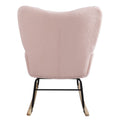 Teddy Fabric Rocking Chair, Upholstered Rocker Armchair With High Backrest, Modern Rocking Accent Chair For Nursery, Living Room, Bedroom, Pink Metal Pink Light Brown Bedroom Foam Wipe Clean Modern Rocking Chairs Rubberwood Tufted Back Foam Fabric