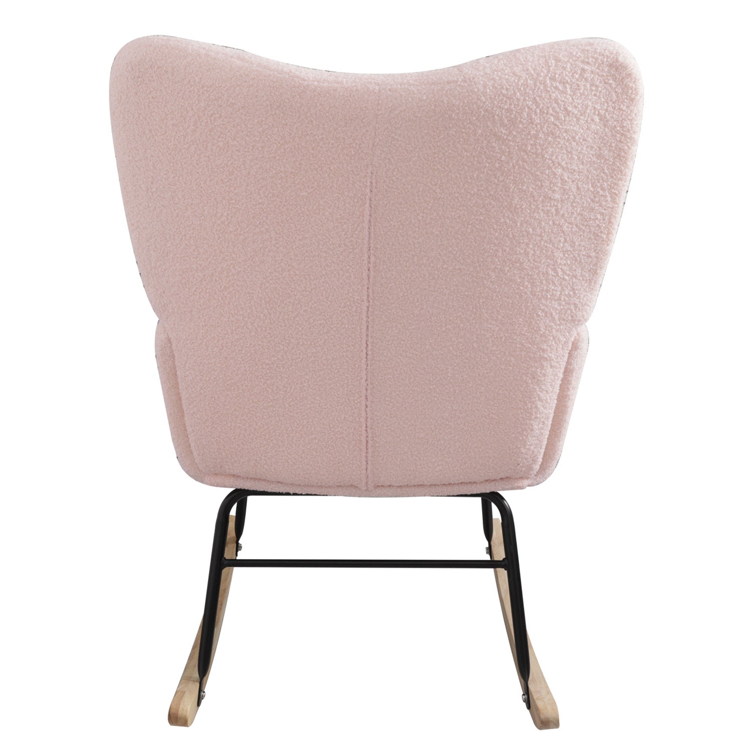 Teddy Fabric Rocking Chair, Upholstered Rocker Armchair With High Backrest, Modern Rocking Accent Chair For Nursery, Living Room, Bedroom, Pink Metal Pink Light Brown Bedroom Foam Wipe Clean Modern Rocking Chairs Rubberwood Tufted Back Foam Fabric