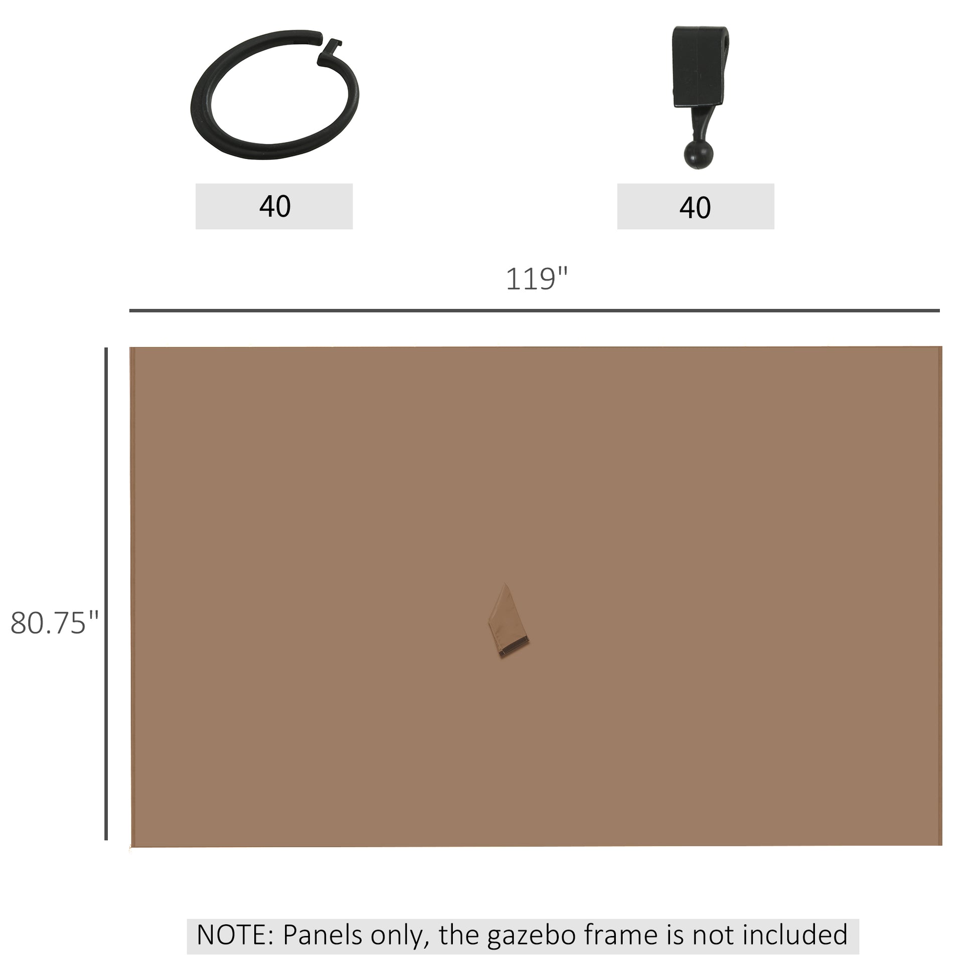 Outsunny 10' X 10' Universal Gazebo Sidewall Set With Panels, Hooks And C Rings Included For Pergolas And Cabanas, Brown Brown Polyester