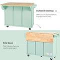 Kitchen Cart With Rubber Wood Drop Leaf Countertop ,Cabinet Door Internal Storage Racks,Kitchen Island On 5 Wheels With Storage Cabinet And 3 Drawers For Dinning Room, Mint Green Mint Green Kitchen American Design,American Traditional,Antique Rectangular