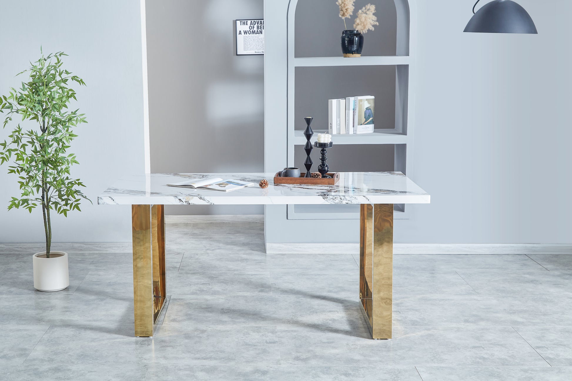 Luxurious Faux Marble Mdf Dinning Table For 6 Or 8, Rectangular 63"L*35.4"W*29.8"H, Thick And Solid Stainless Steel Legs Modern, Sturdy And Du Rable, Easy To Assemble For Kitchen Living Room Meeting White Gray Seats 6 Ergonomic Kitchen