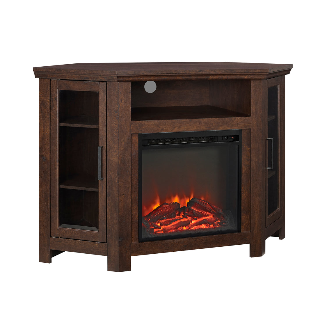Classic Glass Door Fireplace Tv Stand For Tvs Up To 55" Brown Brown Mdf