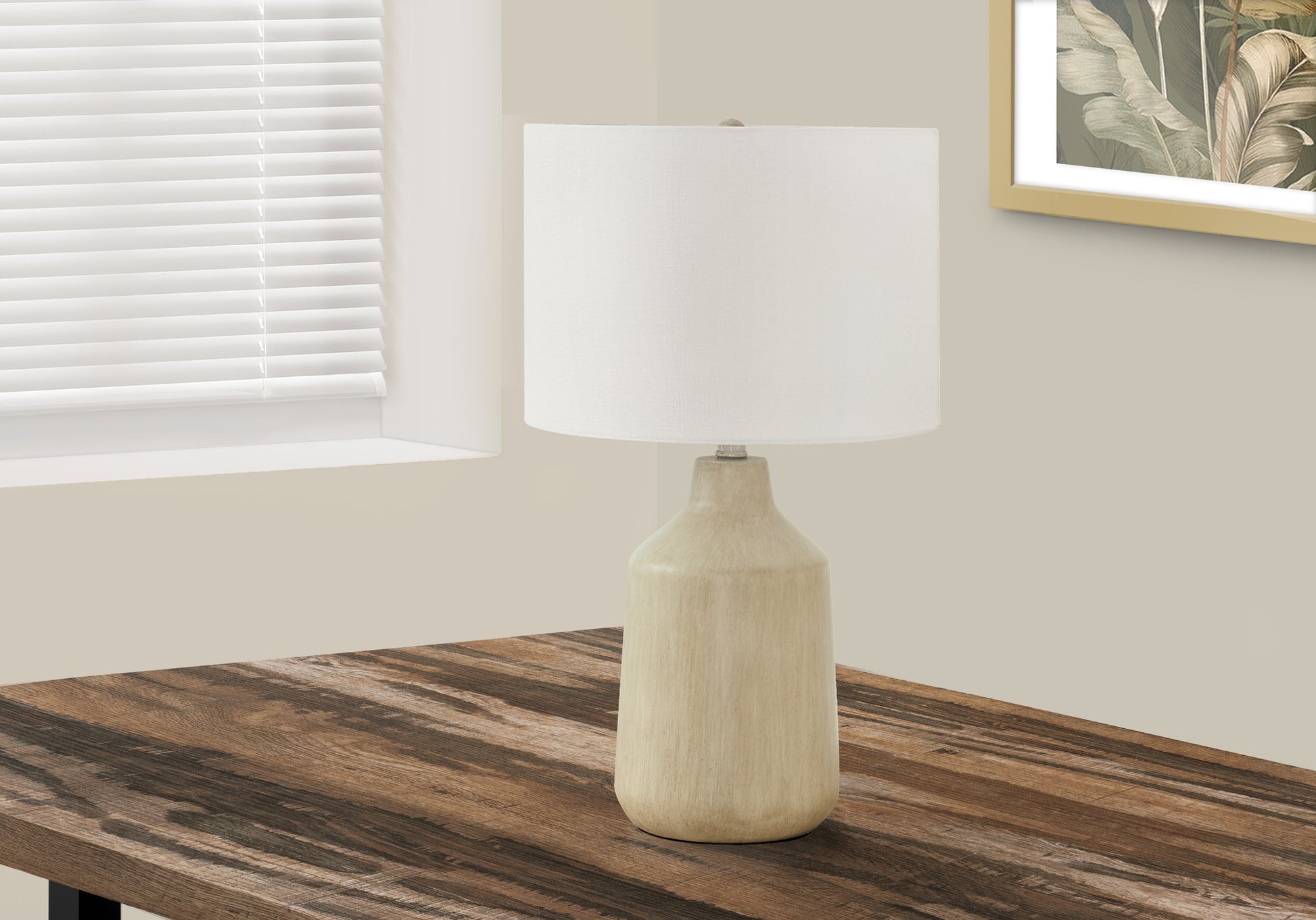 Lighting, 24"H, Table Lamp, Beige Concrete, Ivory Cream Shade, Contemporary Beige Concrete