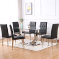Table And Chair Set, Modern Dining Table, Tempered Glass Tabletop And Silver Colored Leg Table, Soft And Comfortable Dining Chair, Perfect For Dinner, Meetings, Home And Office Decor Black Seats 6 Glass