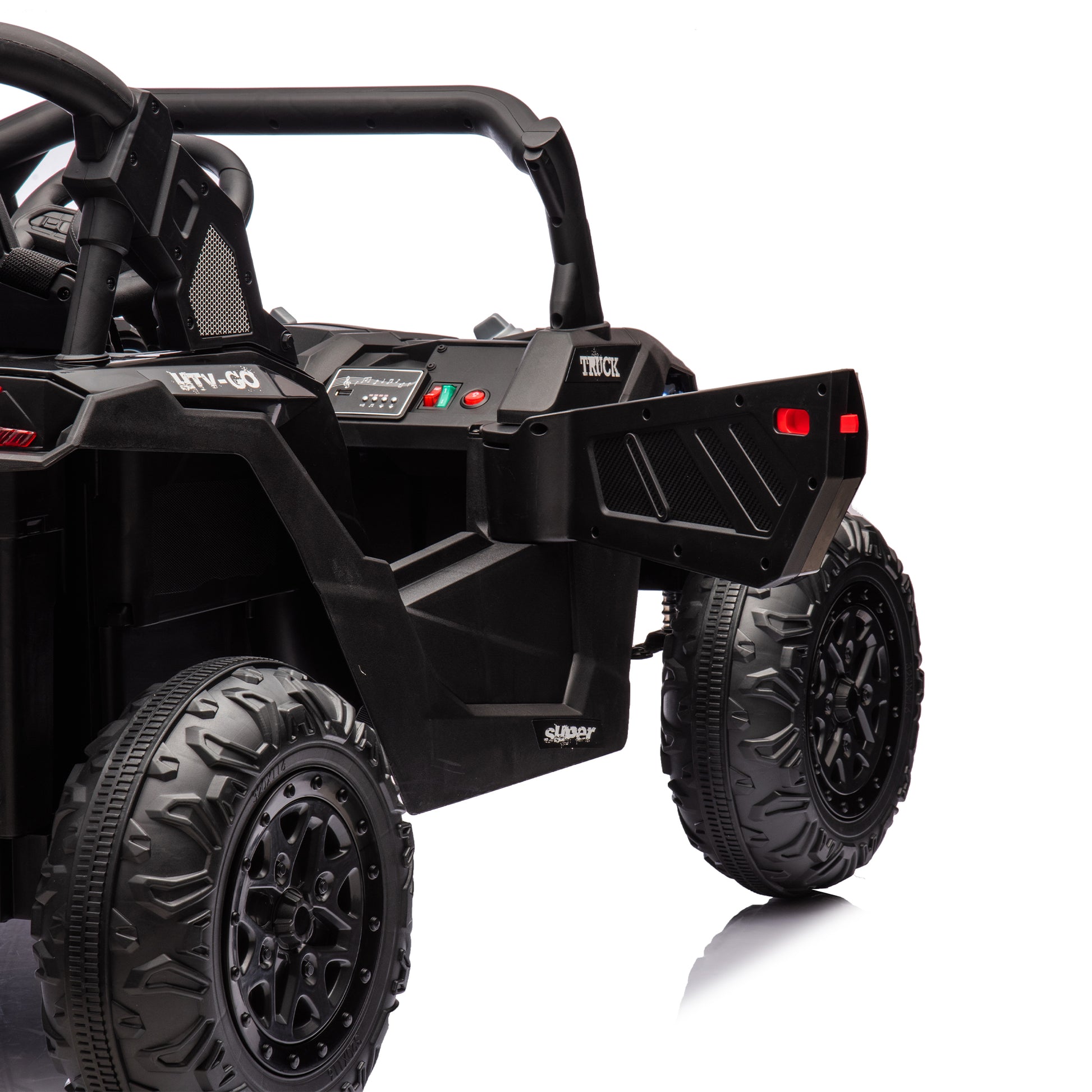 24V Two Seater Kids Ride On Utv W Parents Remote Control,Four Wheel Suspension,Slow Start,Large Wheel Design,Anti Collision Bar,Storage Space,Music,Usb,Bluetooth,Volume Control,Led Lights For Kids 3 . Black 100 149 Lbs Polypropylene
