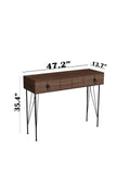 Asia Entryway Table, Metal Legs Wood Drawer Entryway Table, Walnut Walnut Brown Floating Desk Contemporary Rectangular Drawers Wood Hairpin