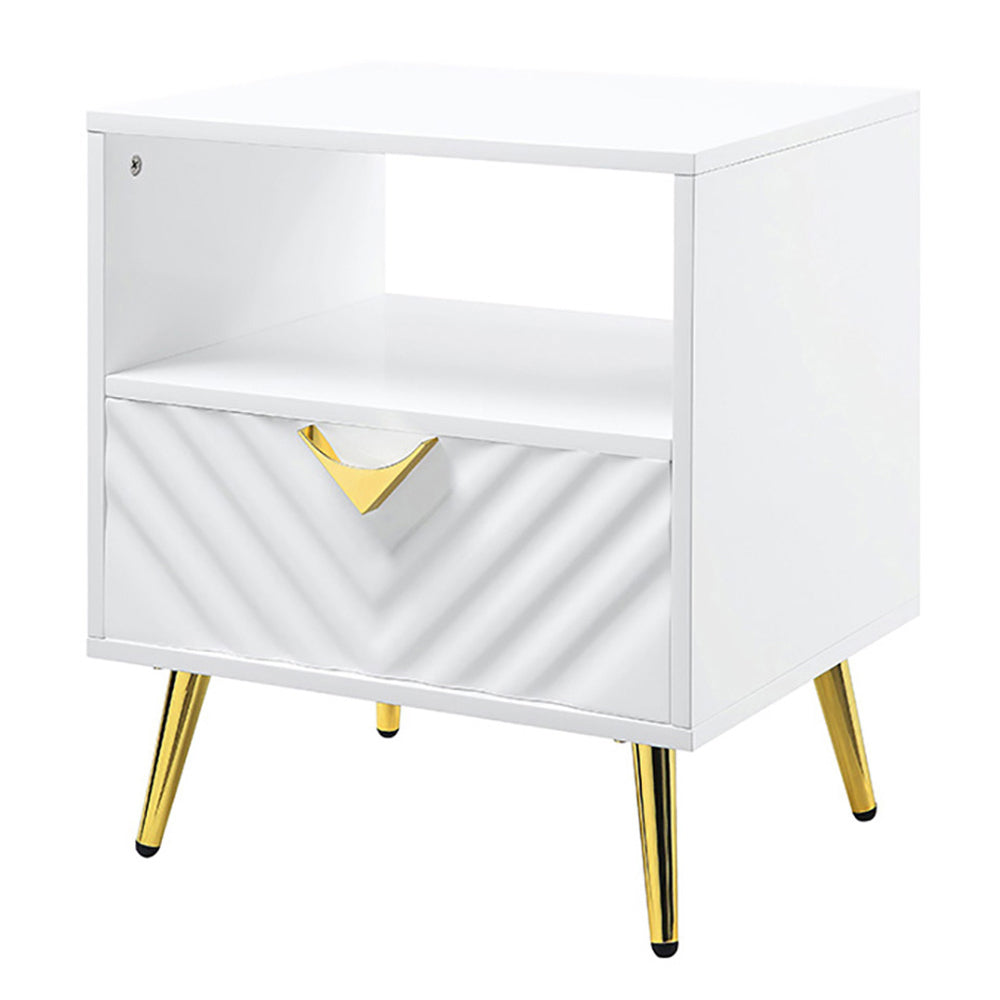 White High Gloss End Table With Shelf - White