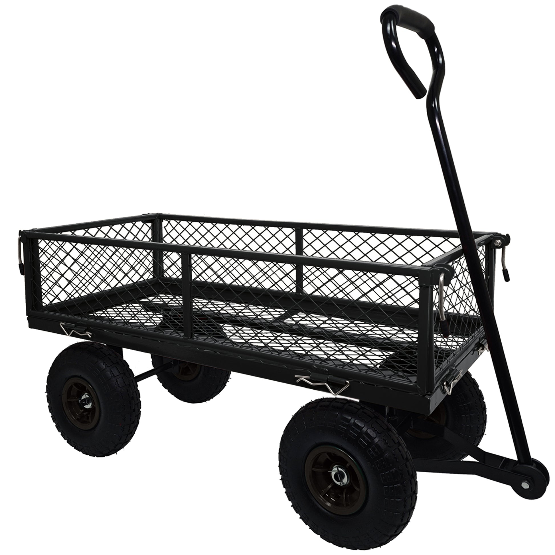 3 Cu. Ft. 300 Lbs. Capacity Removable Sides Metal Steel Mesh Heavy Duty Utility Wagon Outdoor Garden Cart In Black Black Steel